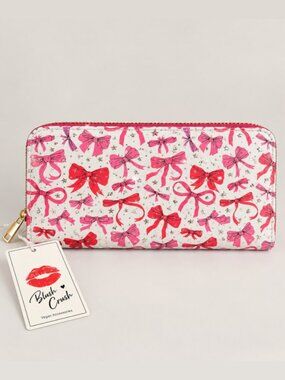 Blush Crush Vegan Zip Around Wallet Pink Bows Stars NWT 💋
